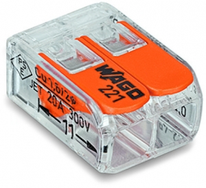 Zacisk instalacyjny szybkozłączka 2x0,2-4mm2 Wago transparentna / pomarańczowa 221-412  - wysyłka w 24h