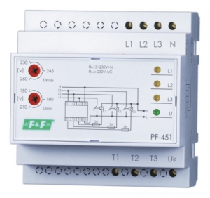 Automatyczny przełącznik faz F&F PF-451 do współpracy ze stycznikami z regulowanym progiem zadziałania na szynę DIN - wysyłka w 24h