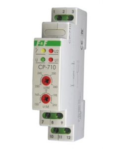 Przekaźnik napięciowy F&F CP-710 jednofazowy 16A 1NO/NC próg 150-210V/230-260V AC z blokadą czasową na szynę DIN - wysyłka w 24h